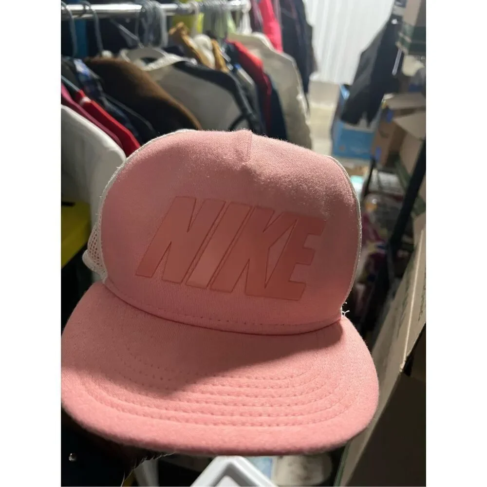 Vintage 90s 80s Nike Snapback Big Block Letters Truckers Nylon Pink Ball Cap